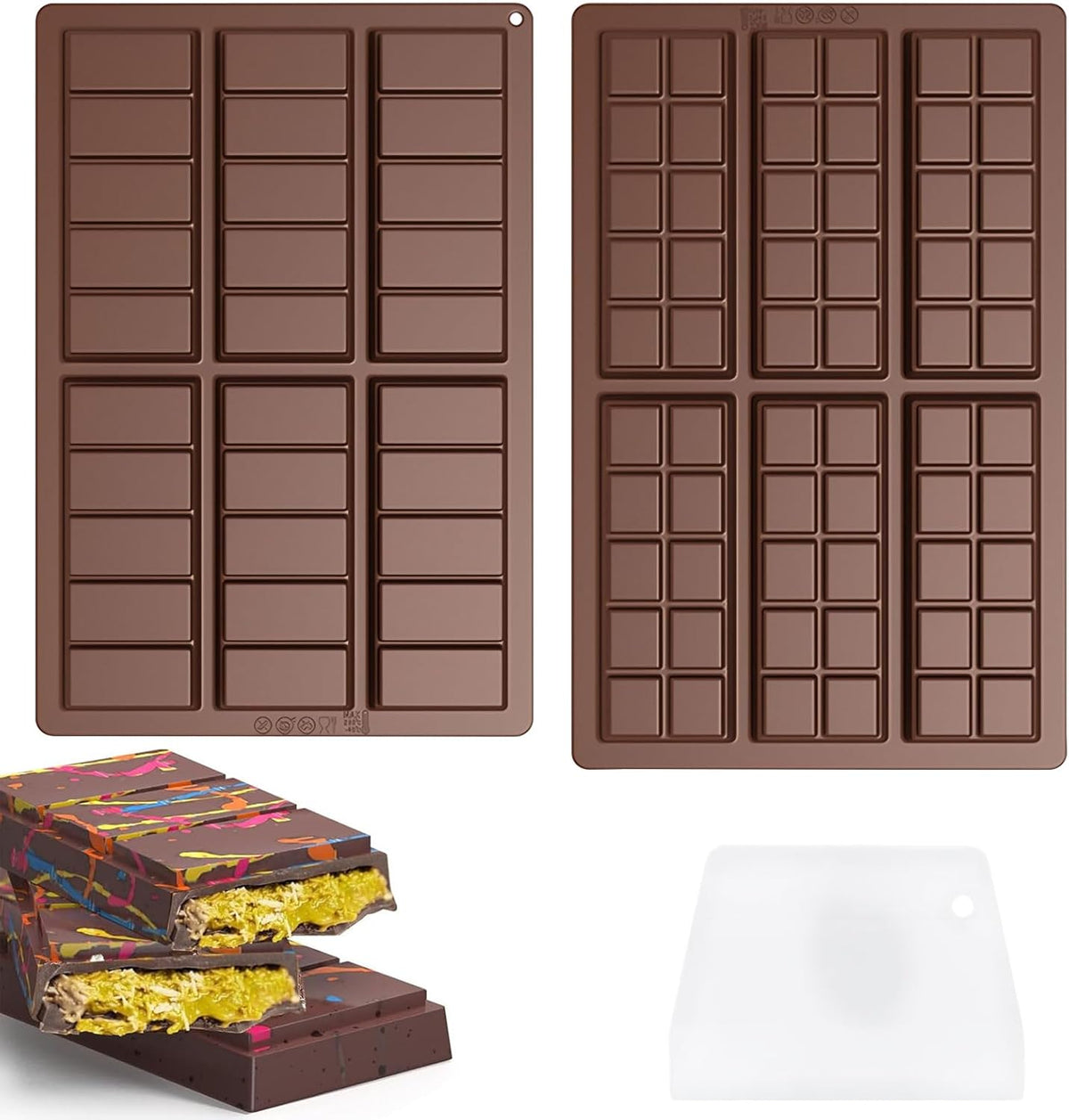 2 Pcs Chocolate Bar Mold, Easy Release Silicone Chocolate Molds, Food Grade Non-Stick Dubai Chocolate Mold Kitchen Baking Mold for Candy, Chocolate