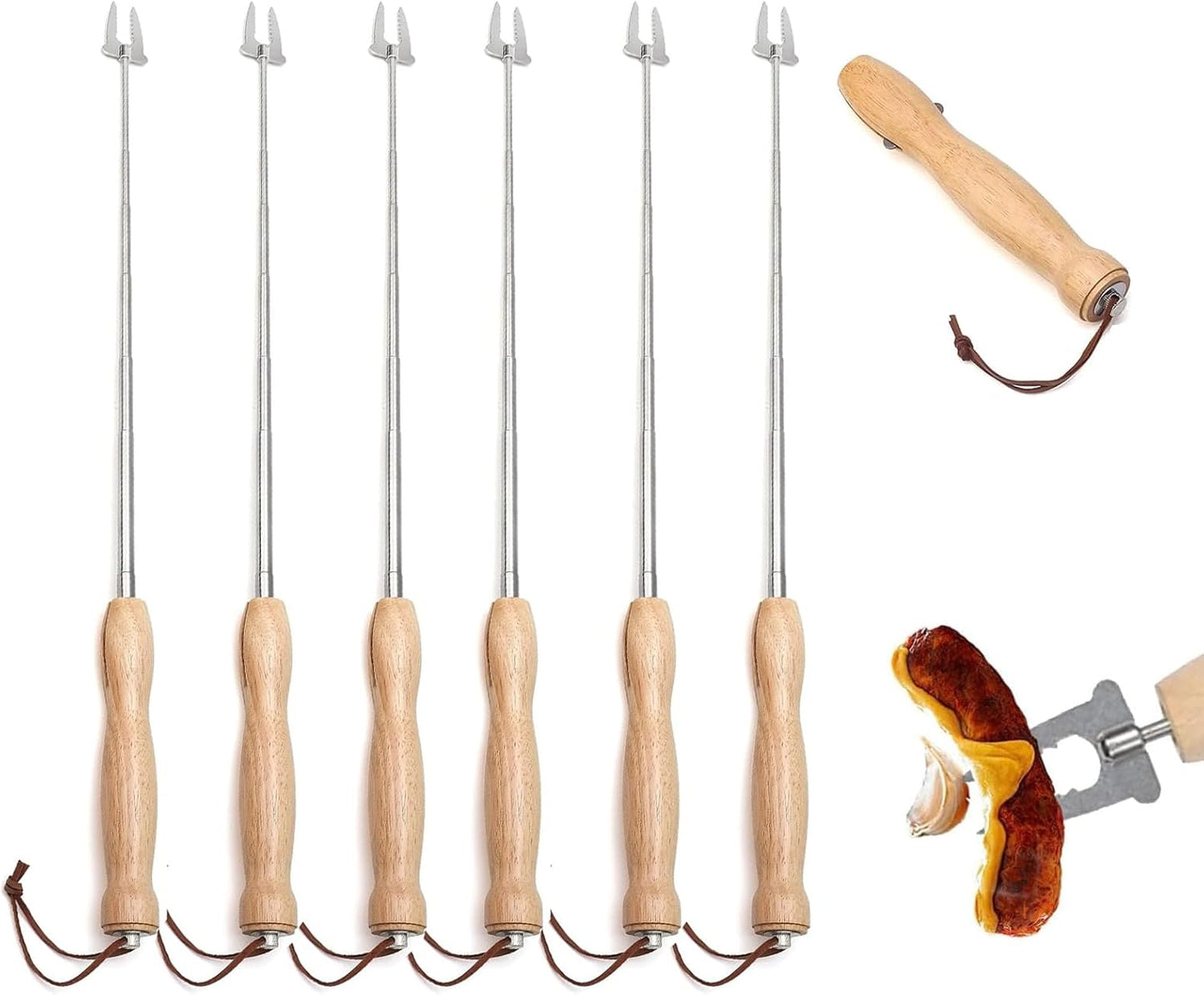 6 Pcs Marshmallow Roasting Sticks, 32 Inch Long Stainless Steel SmoresSticks Extendable Marshmallow Sticks Barbecue Forks for Fire Pit Campfire BBQ