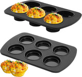 Foldable Silicone Muffin Pan, 6 Cups Non-Stick Cupcake Pans, BPA Free Silicone Baking Tray, Food Grade Egg Bites Mold for Making Egg Muffin, Cakes, Tart, Hamburger Bun, Bread (Black)