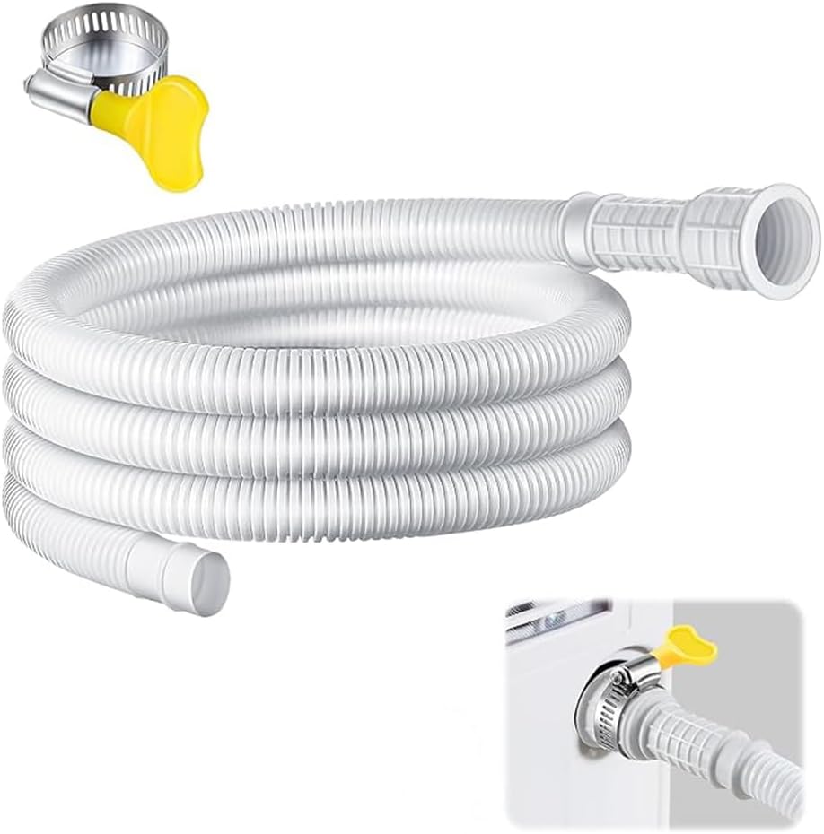 Dehumidifier Drain Hose,Patent Pending Dehumidifier Drain Hose,Flexible Universal Drain Hose with Cuttable Rubber Adapter and Connect Clamp,Fit for Air Conditioners,Dehumidifiers(White,6.5 Feet)