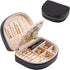 Travel Size Jewelry Box, Small Portable Seashell-shaped Jewelry Case, 2 Layer Mini Jewelry Organizer in PU Leather, Earring Necklace Bracelet Ring Holder Box for Women Girl -Black