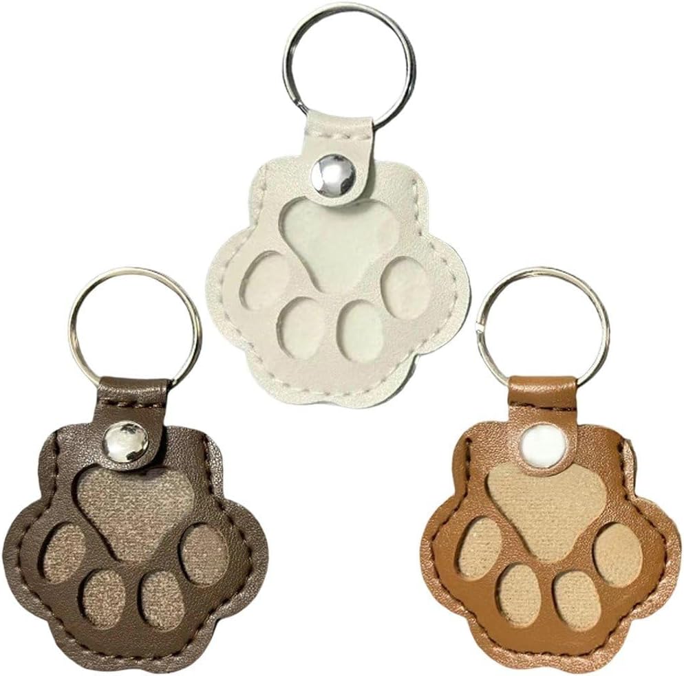 Pet Hair Storage Bag 3pcs Leather Cat Paw Keychain Portable Pet Hair Memorial Keepsake Keyring for Pet Commemorative