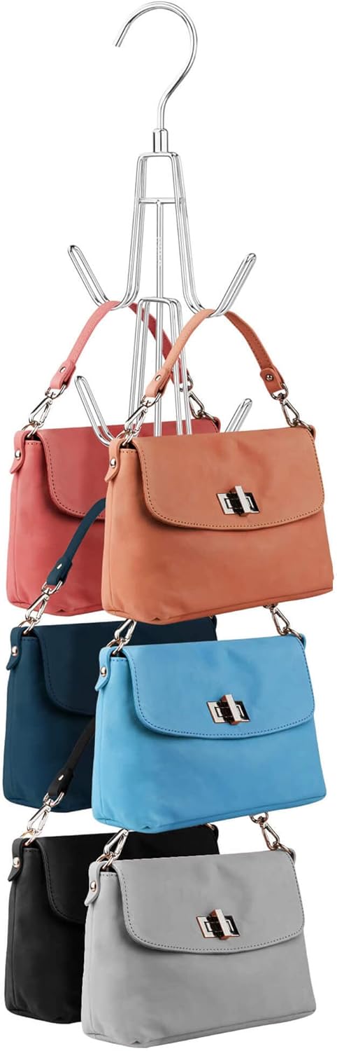 Purse Hanger Organizer for Closet, Hanging Bag Holder, Keeping Purses Visible and in Good Condition, Metal Handbag Storage Hook Backpack Rack Space Saving Hanger, Silver