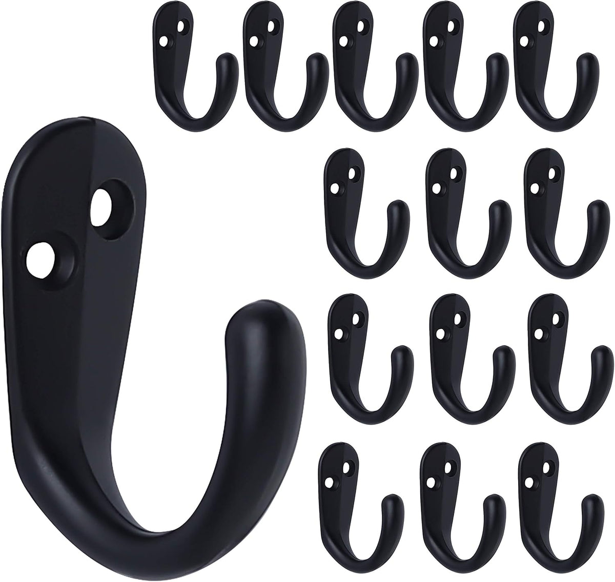 15PCS Coat Hooks Wall Mounted Single Prong Robe Hook for Hanging Towel Hooks with 30 Screws for Bags, Hat, Cap, Scarf, Cup (Black)