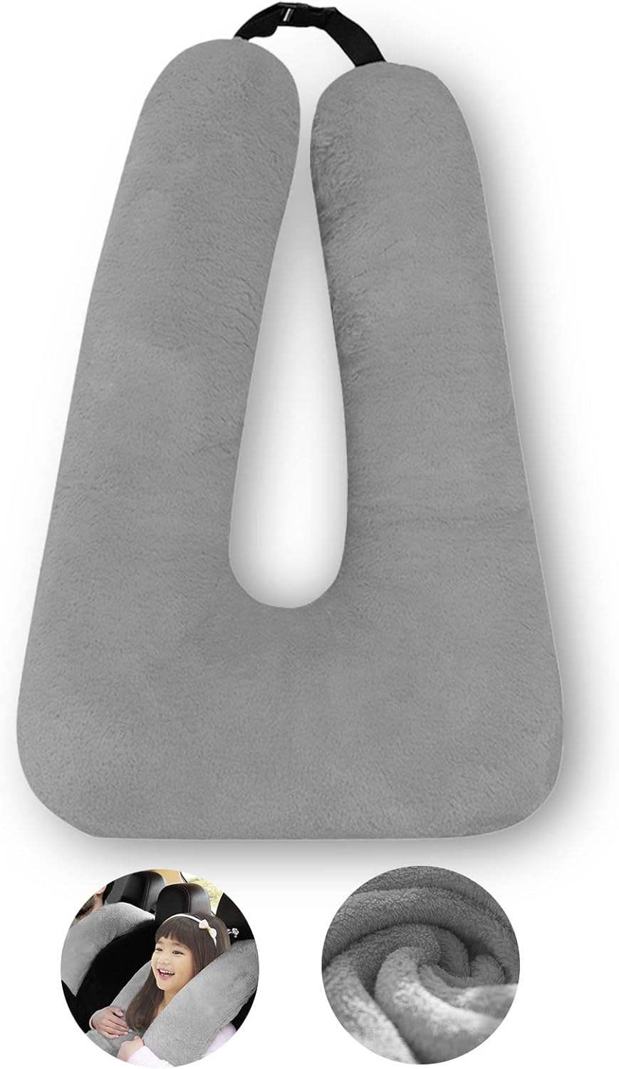 Car Pillow for Kids – Comfort Travel Pillow for Car – Soft Cotton Support Cushion for Children and Adults on Long Trips (Gray)
