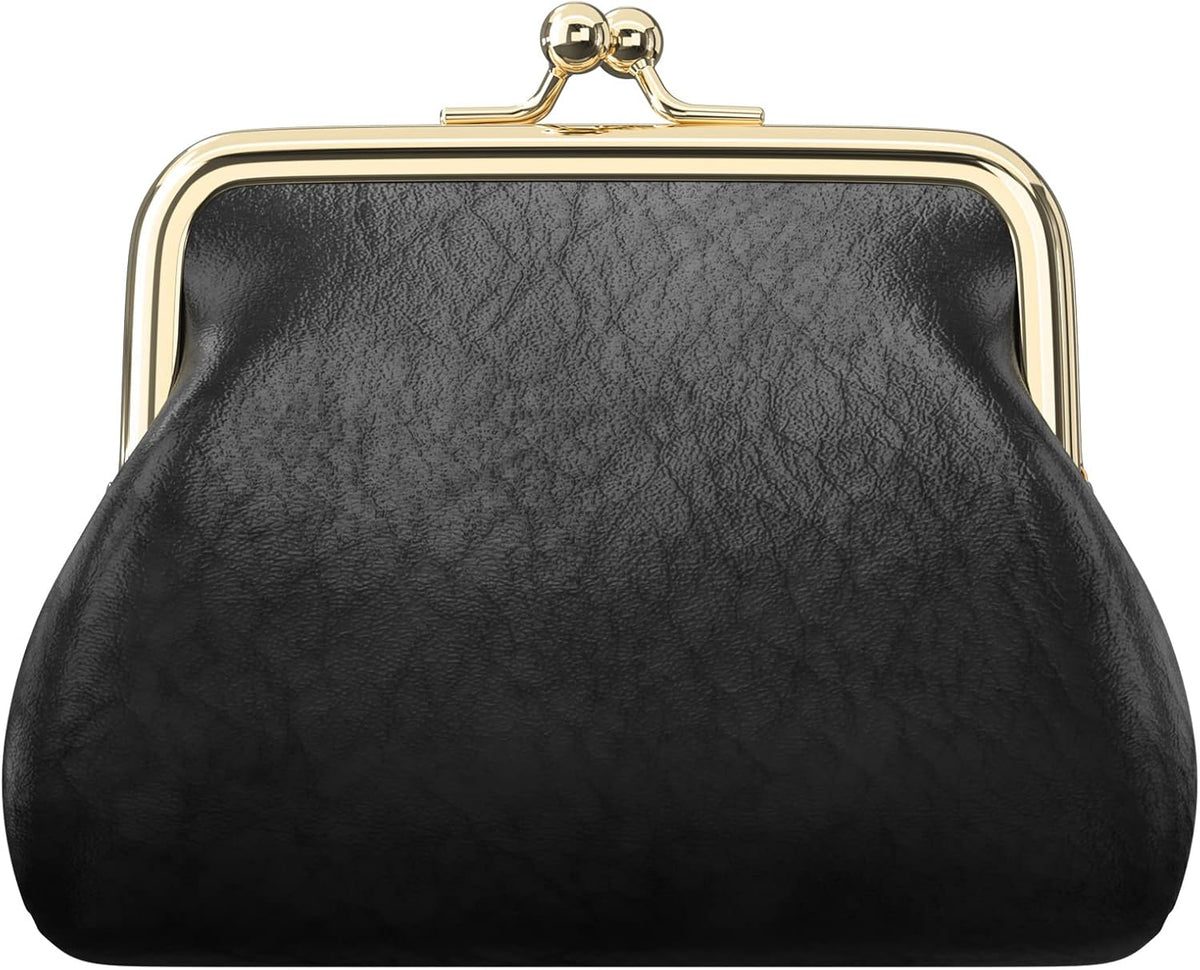 Coin Purse, Small PU Leather Change Purse, Coin Wallet with Clasp, Car Change Holder Pouch for Woman Men Kids Girls, Black
