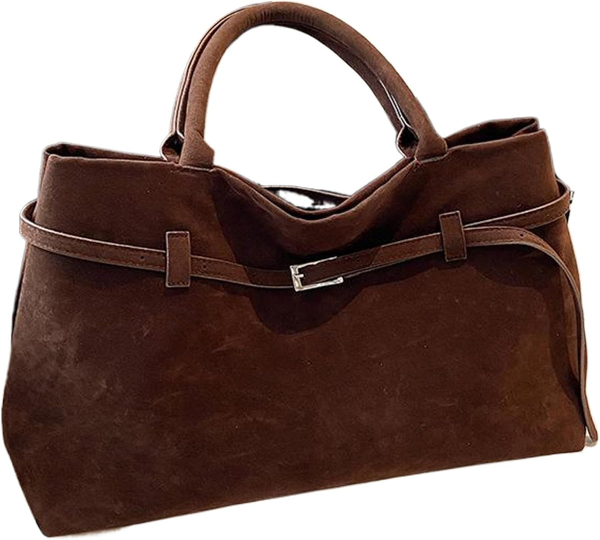 Suede Tote Bag Women Retro Dark Brown Faux Leather Tote Bag Slouchy Suede Bag with Handle Large Capacity Tote Bags for Daily Work Travel Shopping