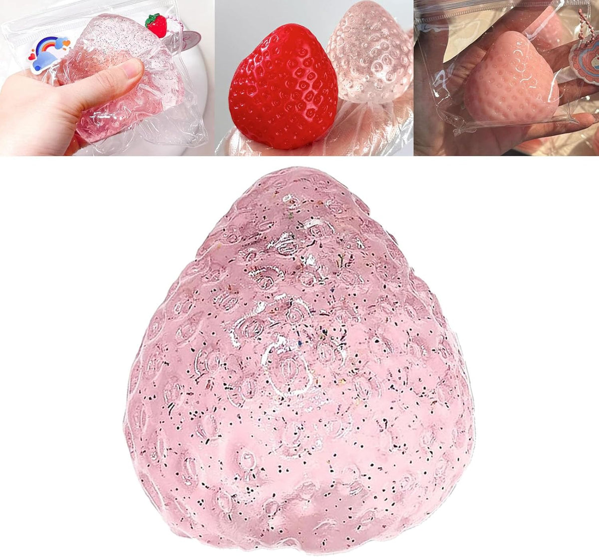 Taba Squishy Strawberry, Strawberry Taba Squishy Toys, Handmade Taba Squishy Clear Stress Relieving for Adults Office School (1 Fine Glitter)