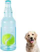 Water Bottle Dog Toy, Crunchnplay Bottle Toy,Crunchnplay Dog Chew Bottle Toys Squeaky,Rubber Water Bottle Toys with Tennis Ball,Interactive Fetch Toy for Play and Training,Small (Blue, Small)