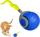 Speedy Ball with Tail Cat Toy, Smart Interactive Toy for Bored Indoor Cats 2 Speeds, Automatic Cat Rolling Ball 2.0 Enrichment Toys, USB Rechargeable Cat Ball，Motion Activated (Blue)