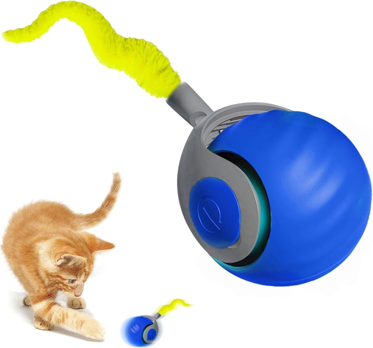 Speedy Ball with Tail Cat Toy, Smart Interactive Toy for Bored Indoor Cats 2 Speeds, Automatic Cat Rolling Ball 2.0 Enrichment Toys, USB Rechargeable Cat Ball，Motion Activated (Blue)