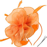 Fascinators Hat for Women Tea Party,Orange Feather Mesh Flower Fascinator with Headband and Clip Wedding Tea Party Derby Fascinator Hats