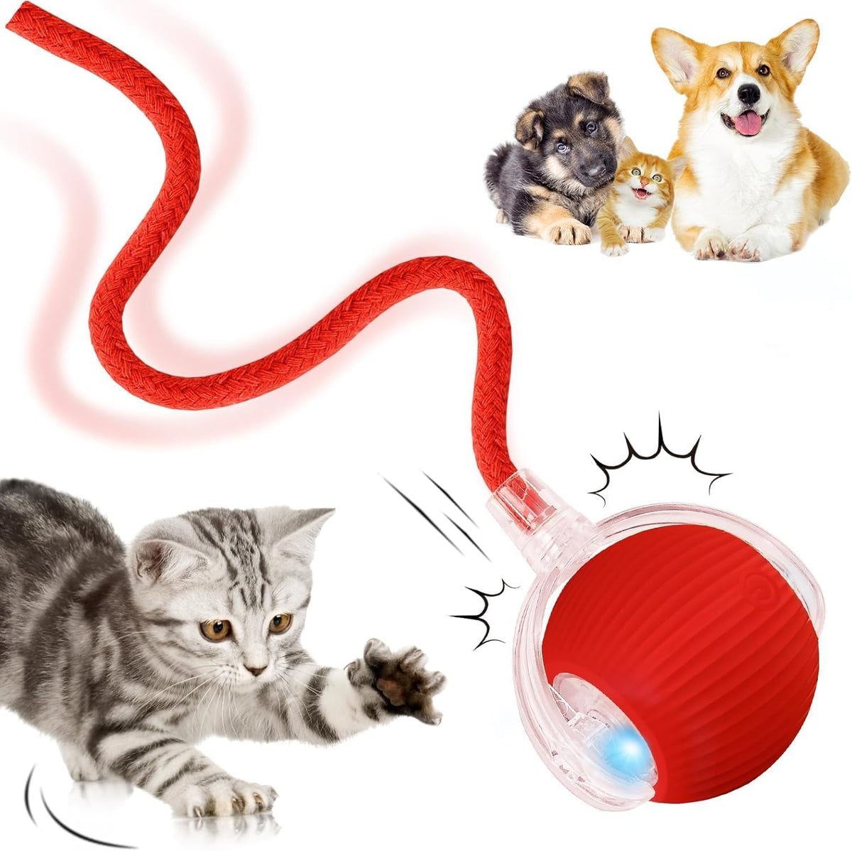 Interactive Rolling Dog Ball, Interactive Cat to-ys Rolling Ball Chewie Viral Dog Ball, Smart Automatic Rolling Pet Ball for Cats Dogs Motion Activated