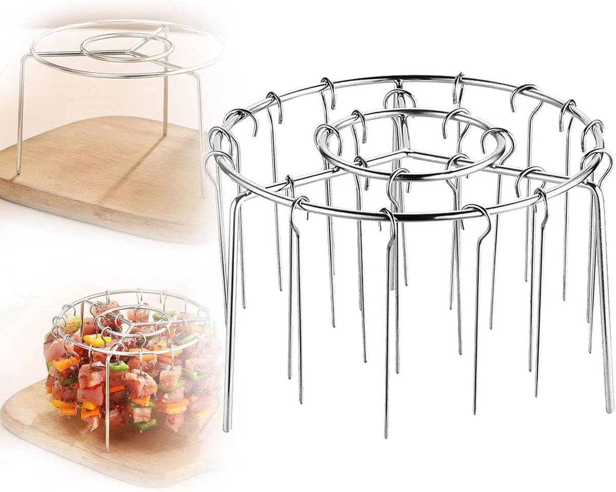 Air Fryer Barbecue Grill Vertical Barbecue Kebab, 24 Skewer Air Fryer Rack Round, 6 Inch Air Fryers Skewer Stand, With 24 Skewers, Multifunctional Grill for Cooking Kebabs (12 skewer)