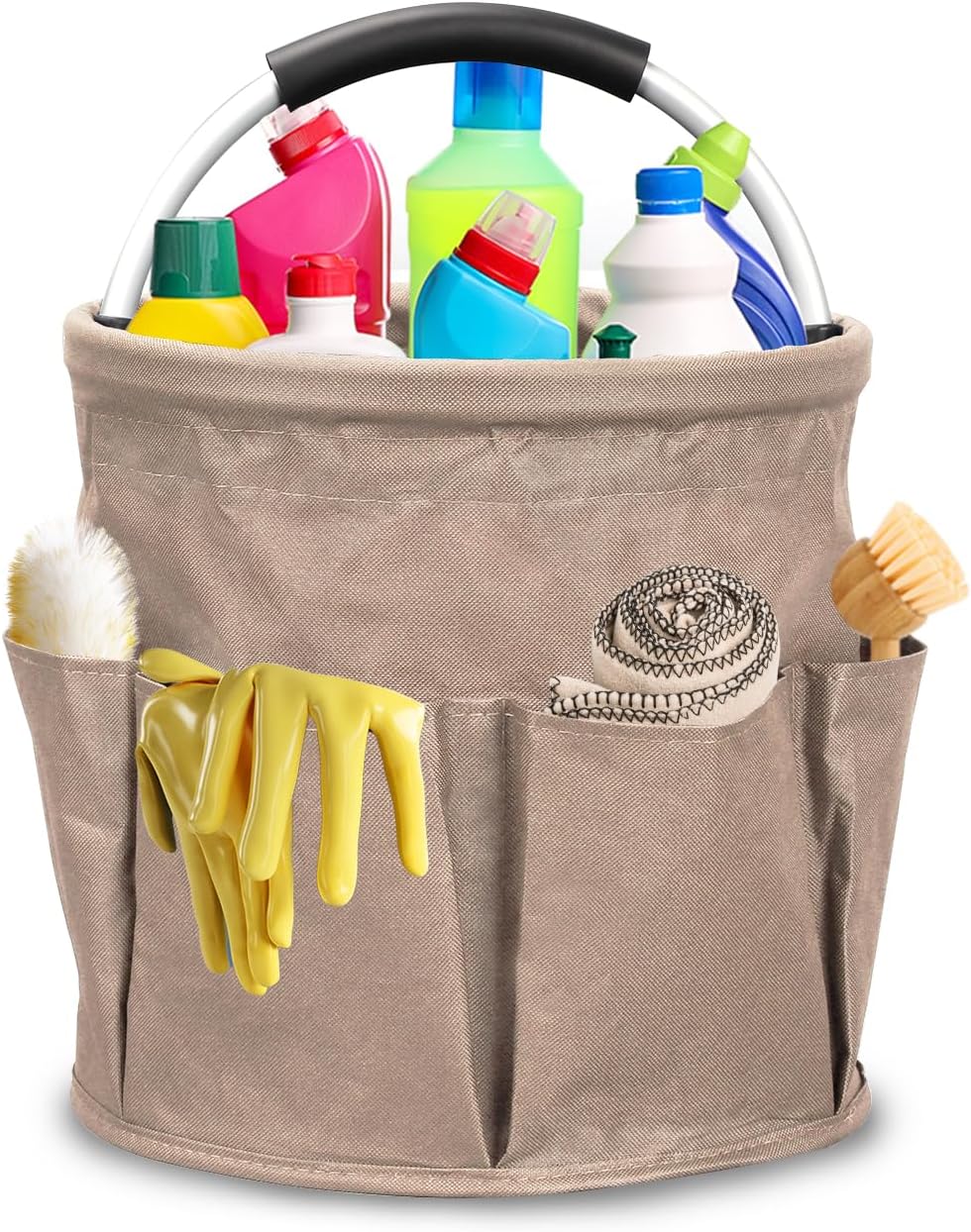 Cleaning Caddy,Cleaning Bag Organizer with Handle Tools Bag for Detailing Supplies, Bag Only, Gray Edge (Khaki)