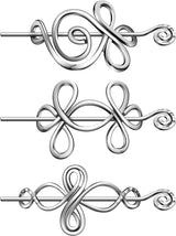 Celtic Shawl Pin 3 Pcs Crossed Knots Budding Spiral Crocheted Scarf Pin Cloak Pin Sweater Brooch for Women Girls Knitter Handmade Cape