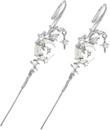 Moon and Star Hook Earrings, 2PCS 3.2 Inch Metal Gothic Moon Earrings, Fashion Rhinestone Crawler Star and Moon Ear Hook Needle Piercing Earrin, Reusable Hook Earrings for Women Girls
