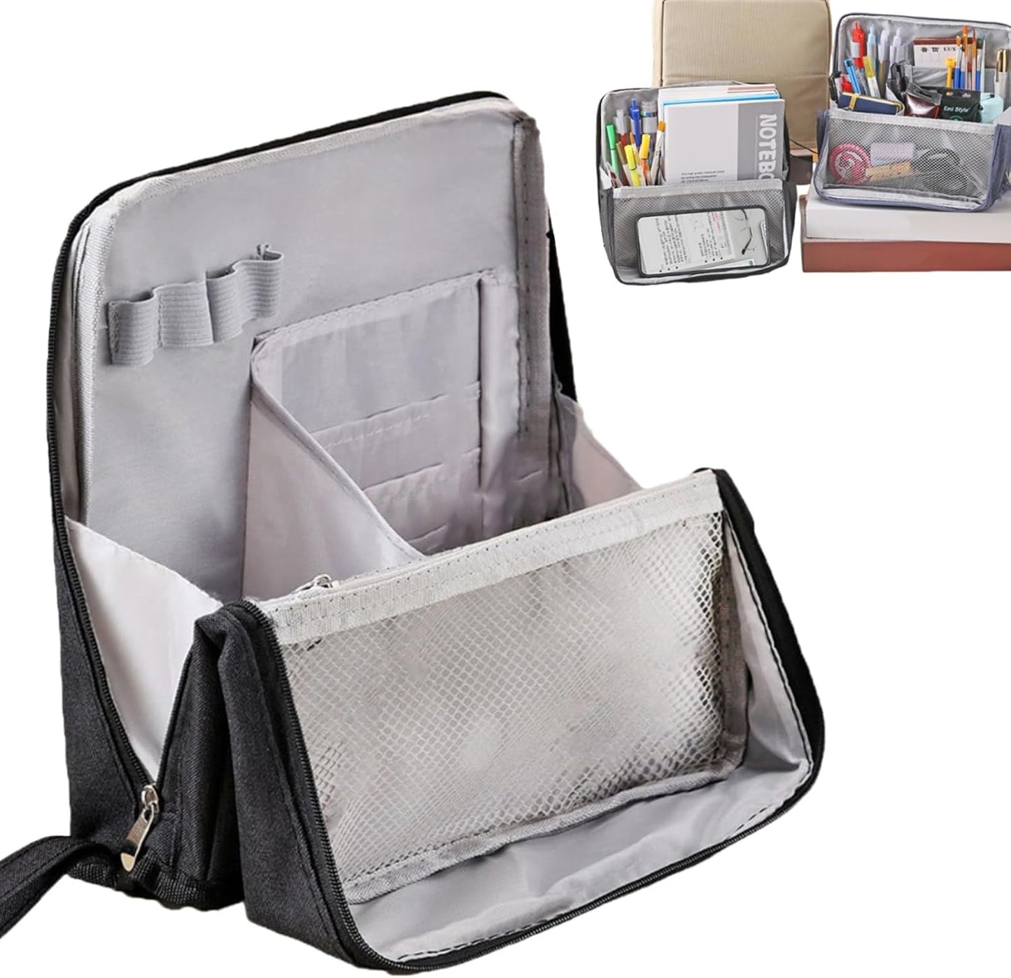 Multi-Purpose Large Capacity Oxford Cloth Standing Makeup Bag – Portable Lightweight Canvas Organizer with Multiple Compartments, Upright Design for Cosmetics & Stationery Storage (Black)