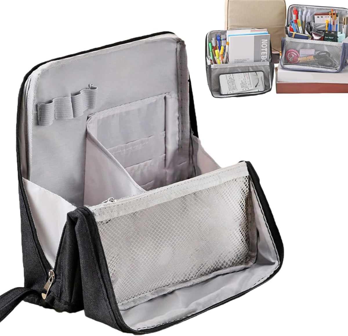 Multi-Purpose Large Capacity Oxford Cloth Standing Makeup Bag – Portable Lightweight Canvas Organizer with Multiple Compartments, Upright Design for Cosmetics & Stationery Storage (Black)