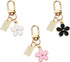 Flower Keychain Set for Women, 3-Piece Chrysanthemum Charm with Metal Sheet, Pink Black White