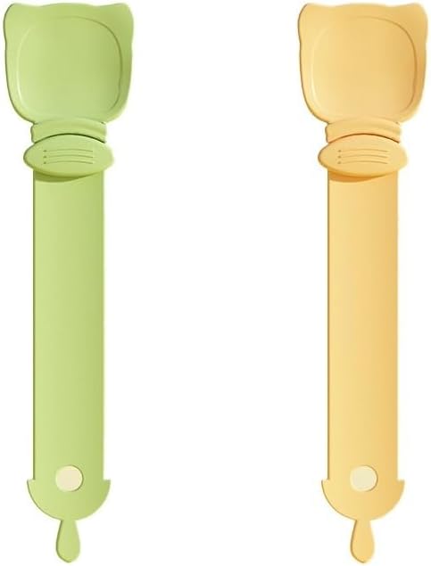 Cat Food Dispensing Spoons, 2-in-1 Design with Cat Head Shape, Orange/Green, Set of 2