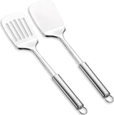 Stainless Steel Spatulas Set,  Silver Slotted Turner, Solid Turner, Heavy Duty Sturdy Kitchen Spatula High Heat Resistant, Ideal Cookware for Fish,Eggs,Pancakes, Dishwasher Safe, Easy to Clean