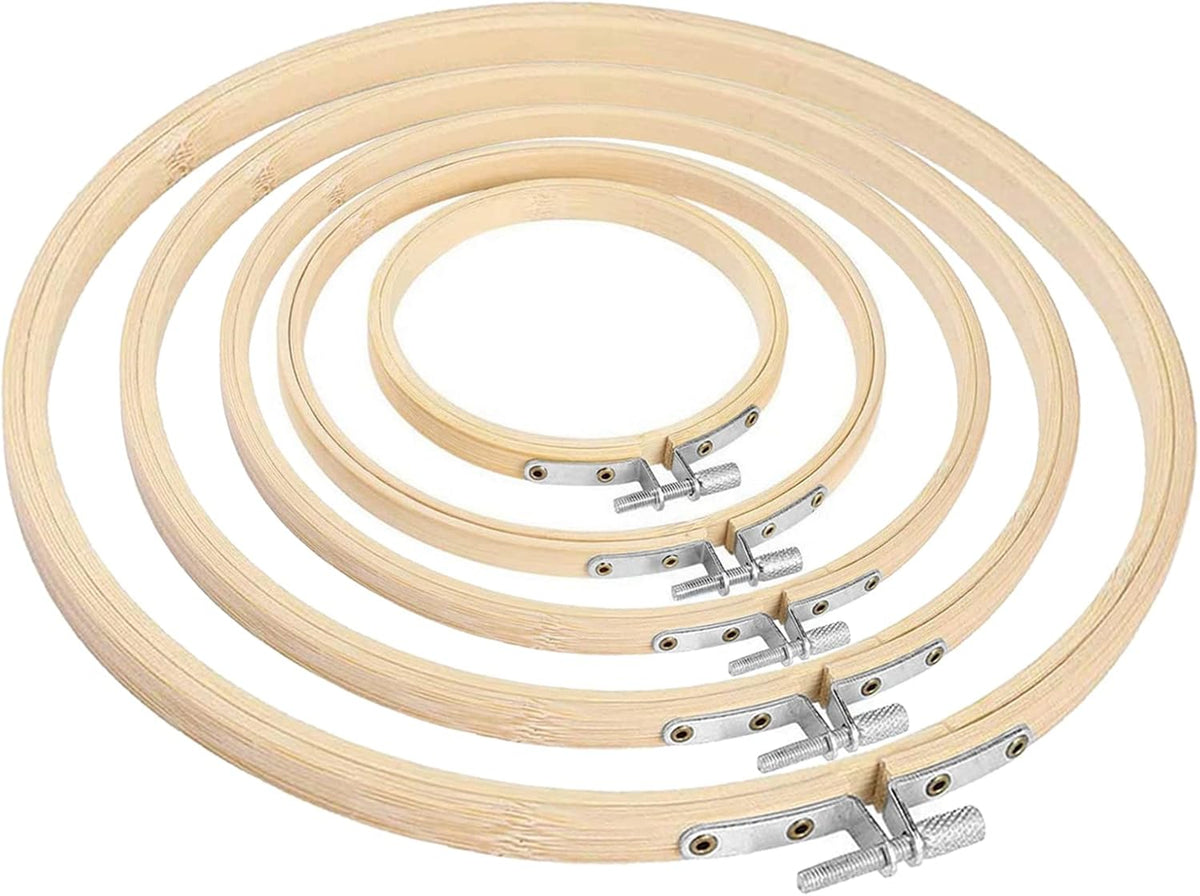 5 PCS Embroidery Hoops Round Bamboo Embroidery Hoop Circle Embroidery Frame Wood Hoop Cross Stitch Hoop Adjustable Sewing Rings Hoop for Embroidery Cross Stitching Crafts（4-8inch）