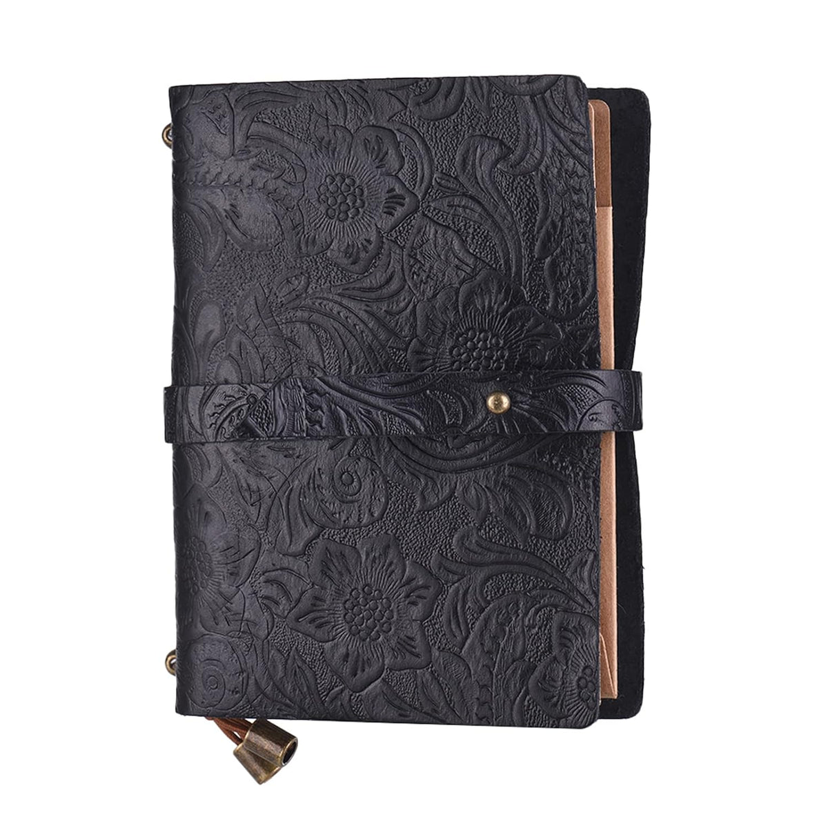Leather Vintage Embossed Pattern Travel Journal Notebook Lined Blank Grid Paper Diary Refillable Notepad Gift for Men & Women Sketching Writing