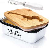 Butter Dish with Lid for Countertop, AISBUGUR Metal Butter Keeper, Includes Stainless Steel Multipurpose Butter Knife, Large Silicone-Enhanced Butter Container, Perfect Kitchen Gift - White