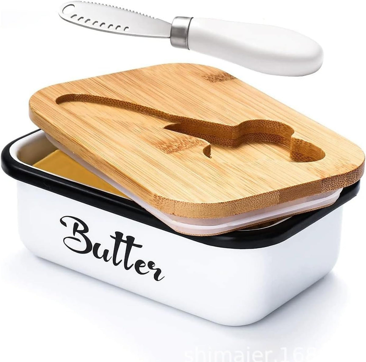 Butter Dish with Lid for Countertop, AISBUGUR Metal Butter Keeper, Includes Stainless Steel Multipurpose Butter Knife, Large Silicone-Enhanced Butter Container, Perfect Kitchen Gift - White