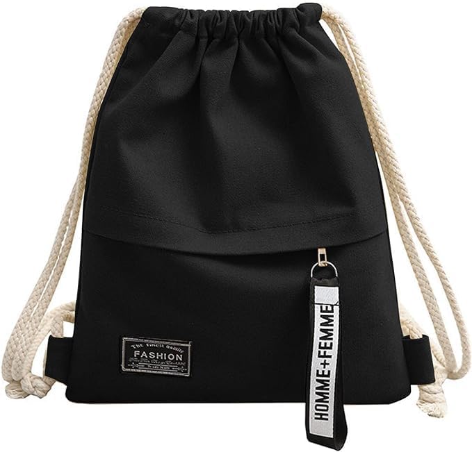 Foldable Canvas Sports Backpack with Drawstring and Zippered Pocket for Football, Cycling, Gym & Travel - Compact, Unisex for Adults, Teens, Kids