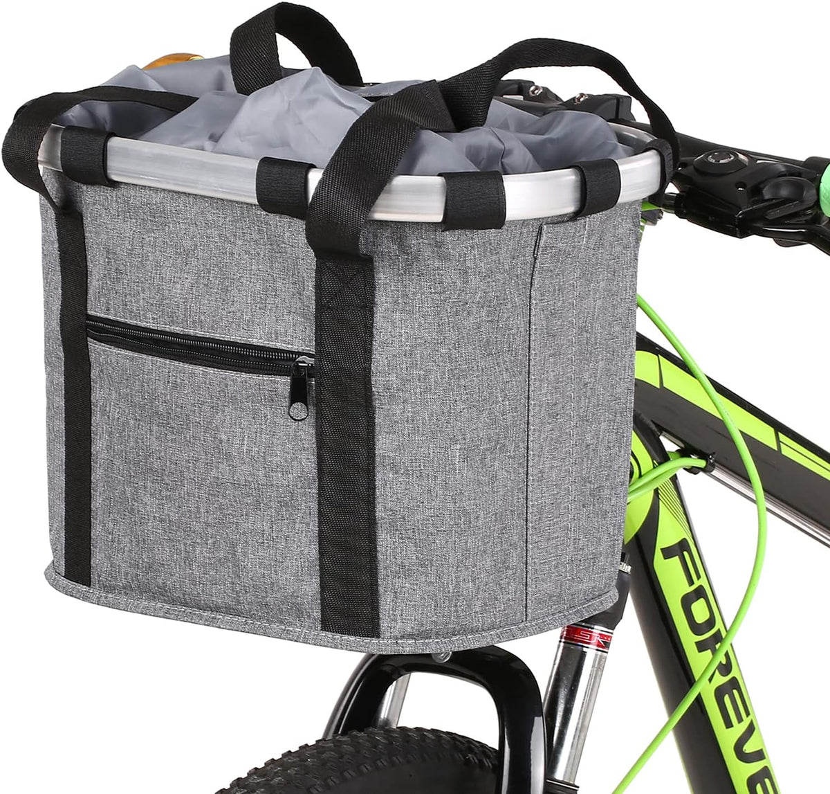 Stylish Aluminum Alloy Bicycle Basket - Black Purple Coffee Grey - 34x28x25cm - 6kg Capacity - Oxford Cloth - Handlebar Mount Included