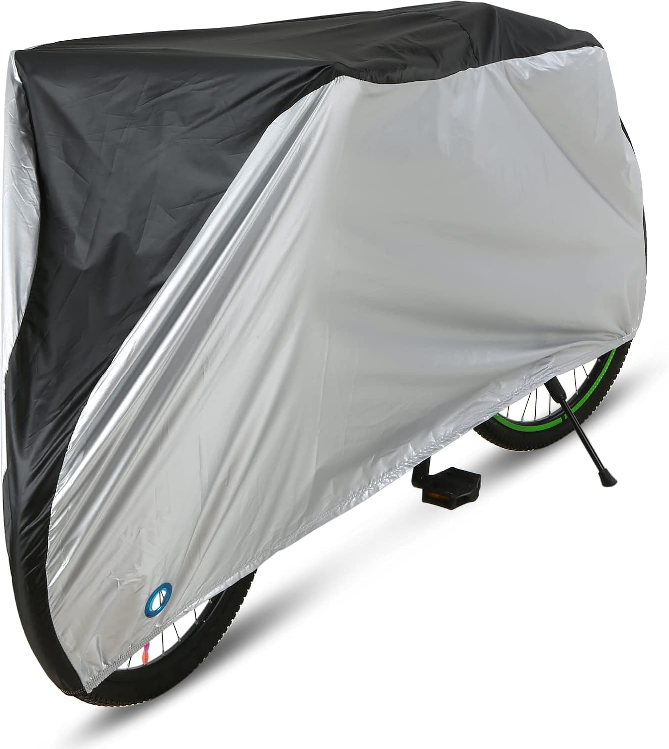 Silver-Coated 190T Polyester Cover for 20/24/26/29 Inch Bikes - Black/Black&Silver, S/M/L/XL Sizes, Weatherproof with Quick-Release Buckle & Lock Hole