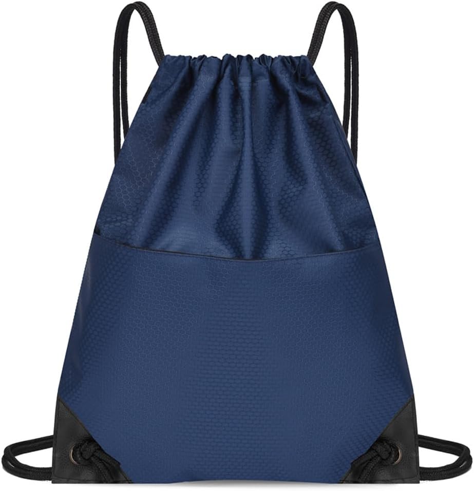Drawstring Backpack Bag Waterproof Oxford Cloth Draw String Back Sack with Zip Pocket for Sports Traveling Outdoor
