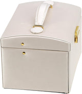 Three-Layer Jewelry Organizer Box with PU Handle, Lockable Display Case for Earrings, Necklaces, Rings – White