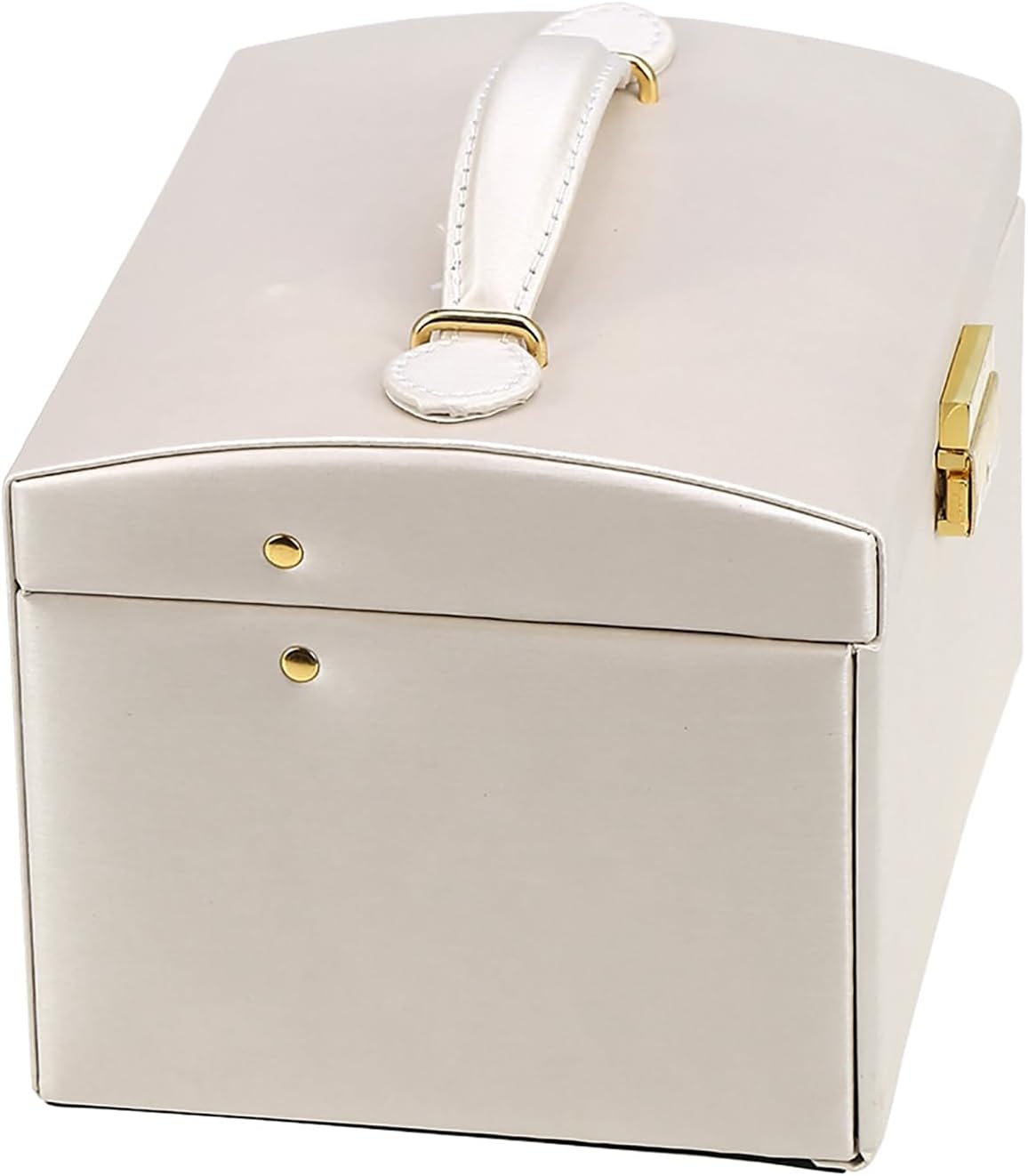 Three-Layer Jewelry Organizer Box with PU Handle, Lockable Display Case for Earrings, Necklaces, Rings – White