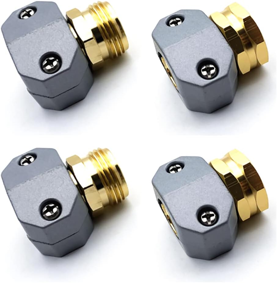 4 Pack Heavy Duty Garden Hose Repair Fittings, Aluminum Mender Female Male Hose Repair Coupler Connector with Clamp, Fits All 3/4 Inch or 5/8 Inch Garden Hose