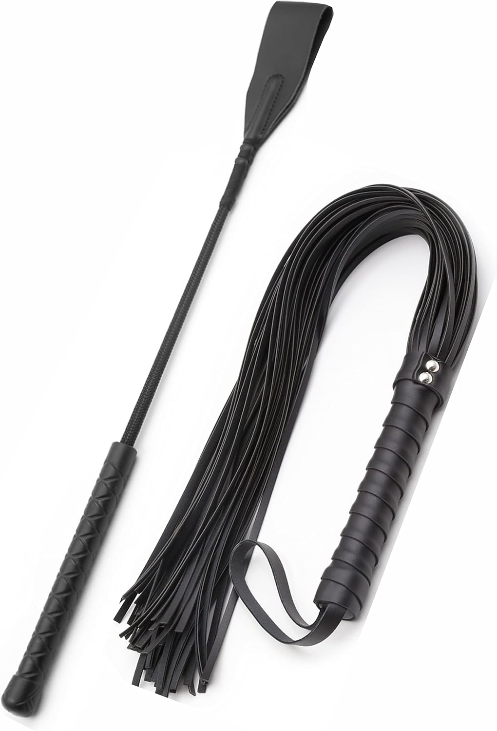 Horse Whip 27" Crop 18" Faux Leather Set Black Riding Whip Horse  and Crops Equestrian Horse Whip Set