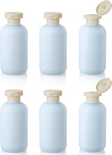 6 PCS Shampoo Travel Bottles, 200ml Refillable Travel Bottles Set for Toiletries,Empty Plastic Squeeze Bottles with Flip Cap for Conditioner, Lotions and Creams (Light Blue)