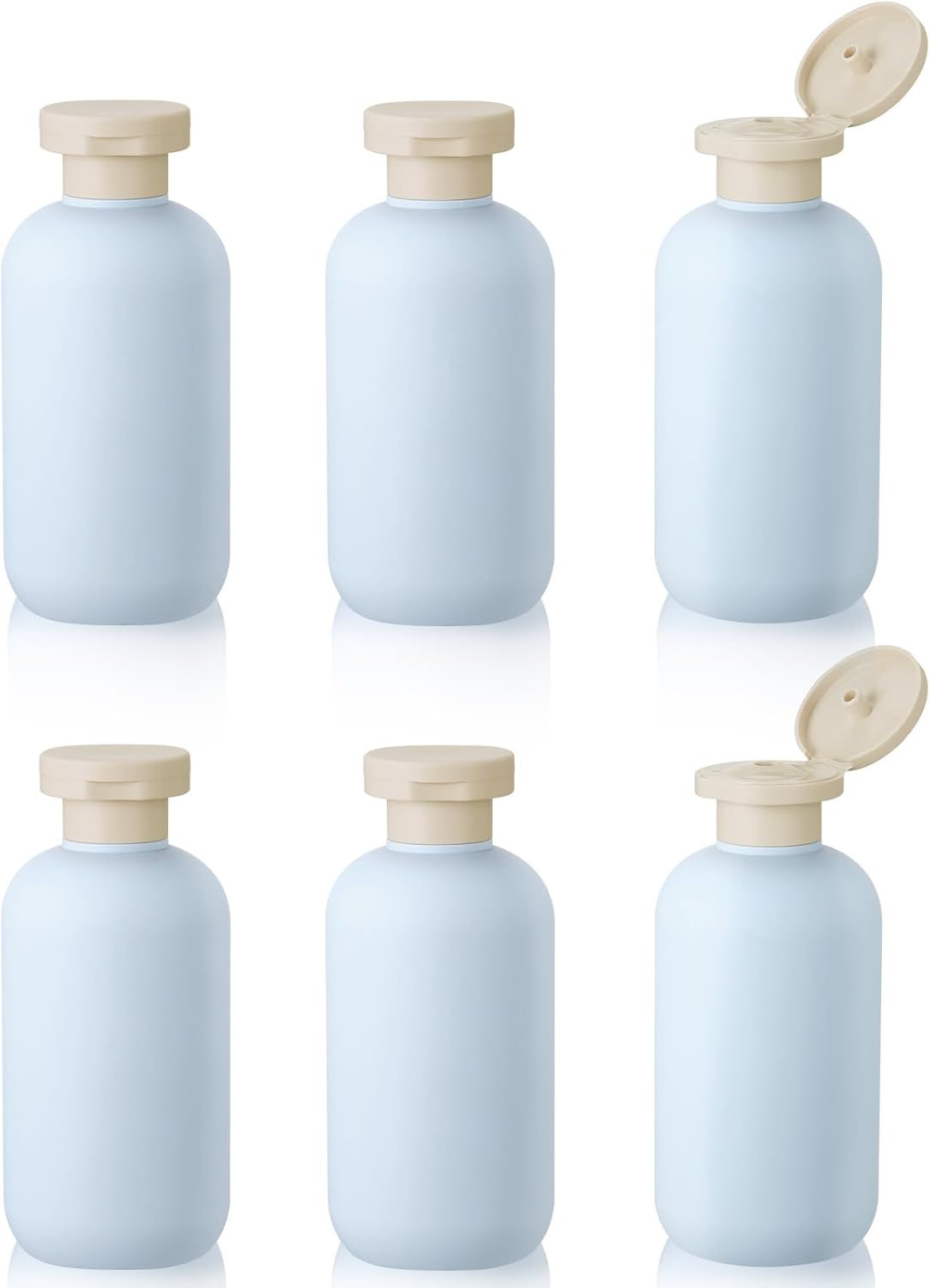 6 PCS Shampoo Travel Bottles, 200ml Refillable Travel Bottles Set for Toiletries,Empty Plastic Squeeze Bottles with Flip Cap for Conditioner, Lotions and Creams (Light Blue)