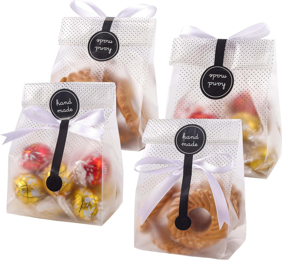 100 Pack Translucent Plastic Bags for Cookie,Cake,Chocolate,Candy,Snack Wrapping Good for Bakery Party with Stickers