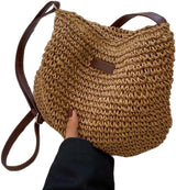 Straw Beach Bag, Summer Straw Bag Female Fashion Braided Single Shoulder Crossbody Bag All-Match Beach Bag