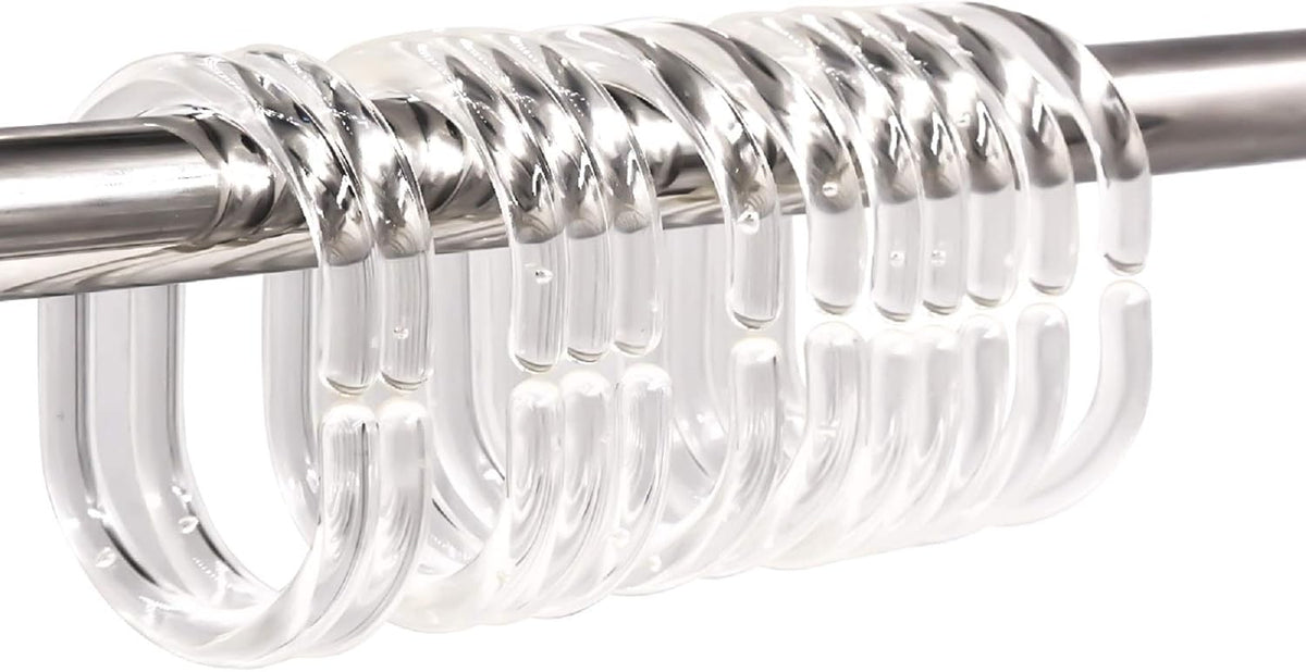 24 pcs Shower Curtain Rings Plastic Curtain C Rings Hook Hanger Bath Drape Loop Clip Glide Bathroom Shower Window Rod (Clear)