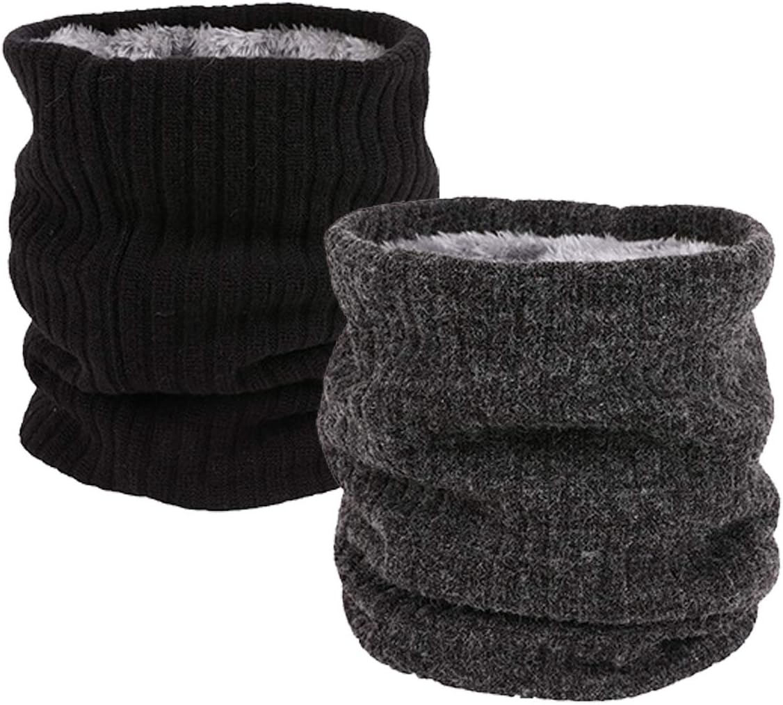 Neck Warmer Gaiter Tube Polar Fleece Ski Winter Face Cover Mask Cold Weather Face Scarf(2 Pack Black+Darkgrey)