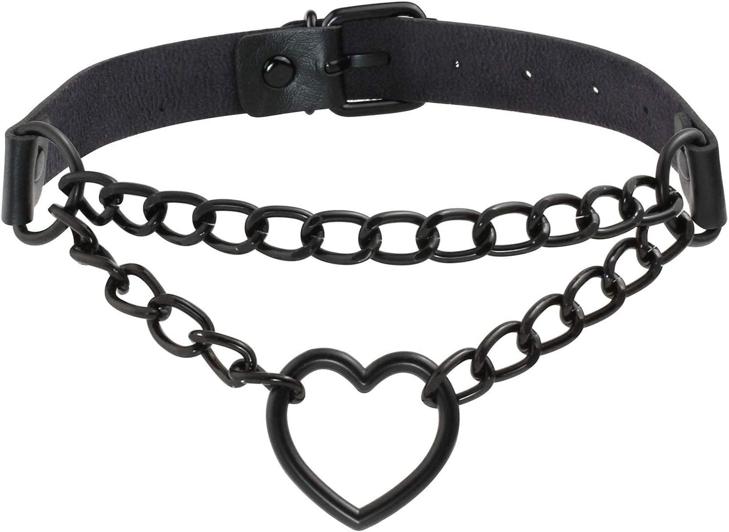 PU Leather Punk Choker Necklaces Circle/Heart Charm Adjustable Collar Necklace for Women