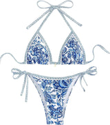 Women's Floral Printed Bathing Suit Halter Paisley Summer Swimsuit Bikinis Set