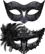 Couple Masquerade Masks Sequins Venetian Party Mask Plastic Costume Mask Rhinestone Mardi Gras Mask for Couples, Black