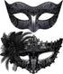Couple Masquerade Masks Sequins Venetian Party Mask Plastic Costume Mask Rhinestone Mardi Gras Mask for Couples, Black