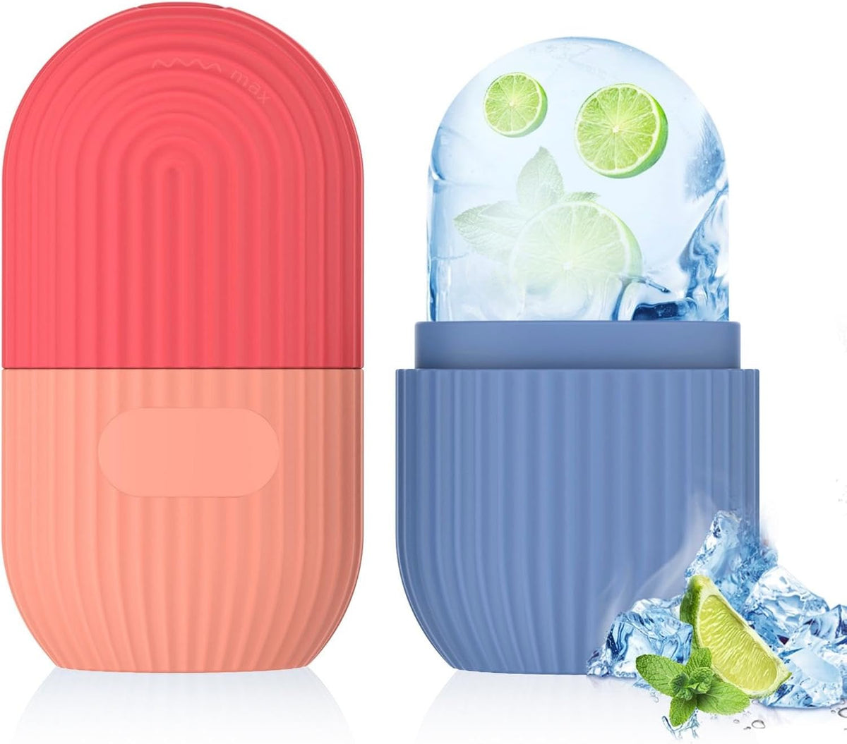 2pcs Ice Roller for Face and Eye, Silicone Ice Facial Roller Ice Holder, Face Ice Mold Skin Care, Face Icers Reusable Ice Cube Roller for Shrink Pores Anti Wrinkle Reduce Puffiness, Pink Blue