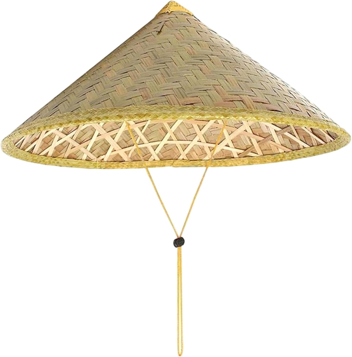 Retro Chinese Bamboo Rattan Fisherman Hat, Handmade Weave Bucket Hat, Rice with Adjustable Rope, 14 Inch Fishing Sunshade Cap for Farmer Fishing, Light Yellow